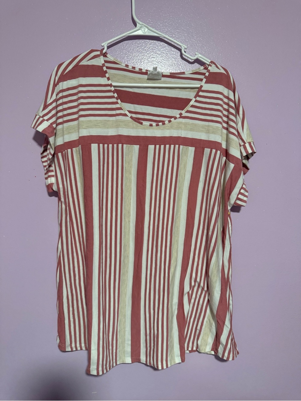 NAIF Rose Pink & Cream Striped Scoop-Neck Short Sleeve Top
